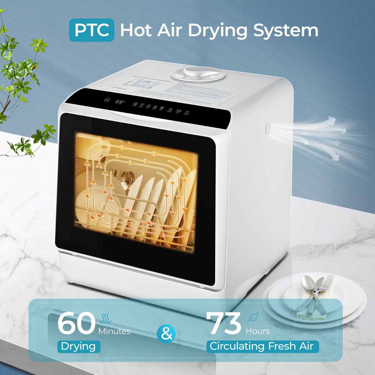 ICYGLEE Portable Mini Dishwasher, Compact Countertop Dishwasher, Equipped with a 5-Liter Built-In Water Tank, Ideal for Apartments And Motorhomes, Offers 6 Modes And Baby Care, No Plumbing Installation Required