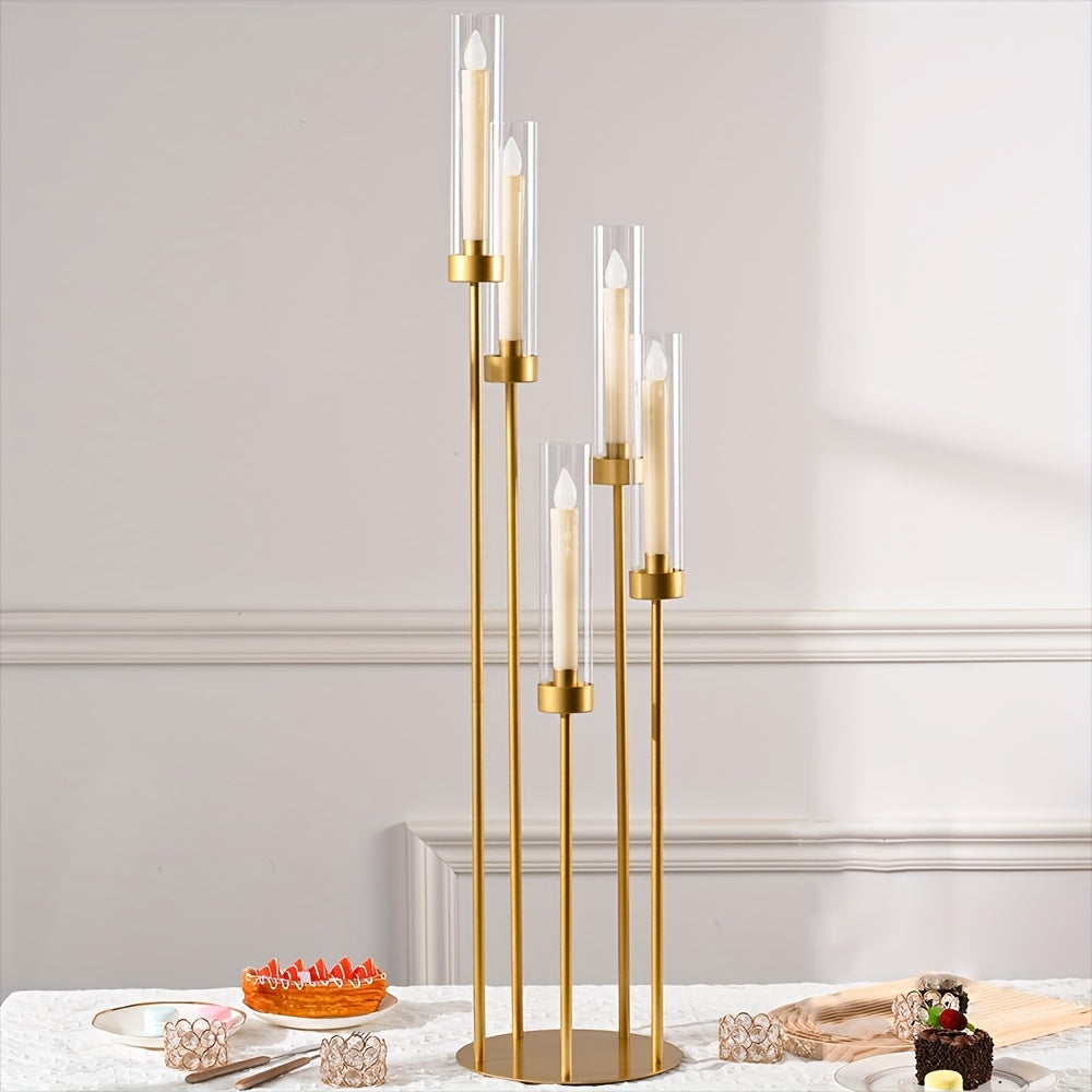 10 Sets Acrylic Candelabra Centerpieces 39.4" Tall Clear Candle Holders Pillar Taper Candlestick with Lampshades 5 Arm Floor Candelabra Stand for Wedding Christmas Ceremony Dinner Party Halloween Christmas
