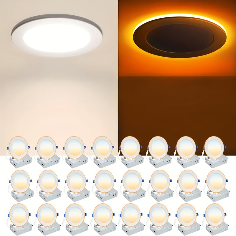 6/12/24-Pack 6-Inch 5CCT Recessed Night Lights (2200K), 6-Inch Canless LED Recessed Lights, 2700K-5000K Optional, 12W=130W, 1050LM Dimmable, ETL Certified