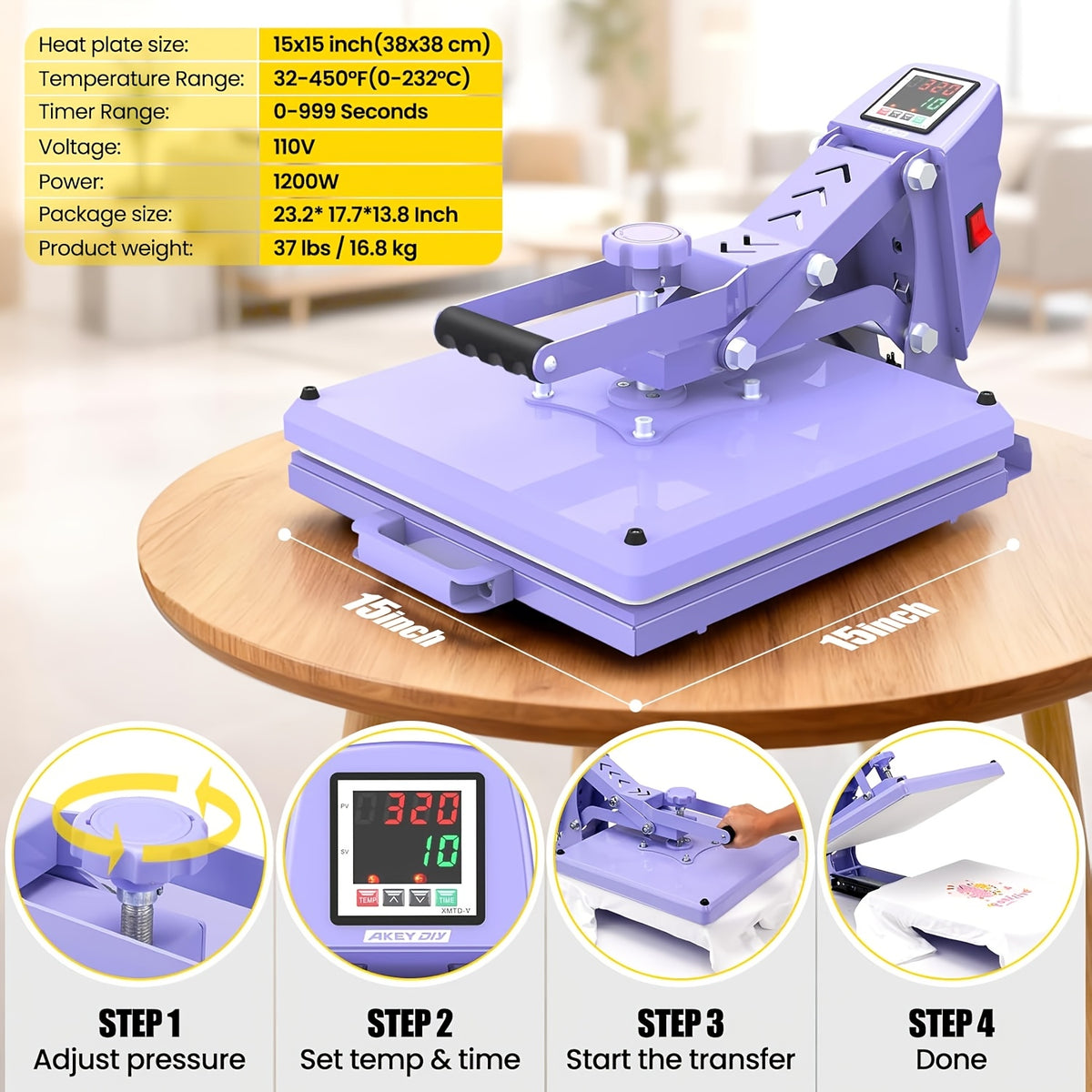 HOMDOX 15"x15" - 11pcs(8 In 1) / 8pcs(5 In 1) Heat Press Set With 30OZ Tumbler Press, Slide Out 360° Swing Away For T-Shirt/Cloth Bags/Tumbler/Mug/Hat/Plate - 15"x15" Slide Out T-shirt Heat Press Machine Can Only Press T-Shirt/Pillows/Cloth Bags