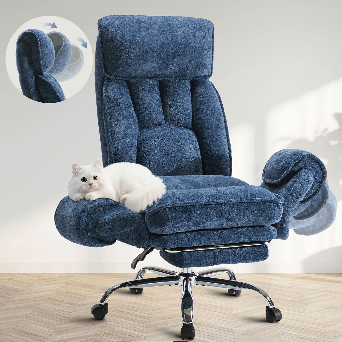 Cross-Cross Office Chair, Cloud Desk Computer Chair with 5-Position Adjustable Armrests And Headrest for Pets And Cross-Legged Sitting, Executive Gaming Chair with Footrest, Reclining Desk Chair
