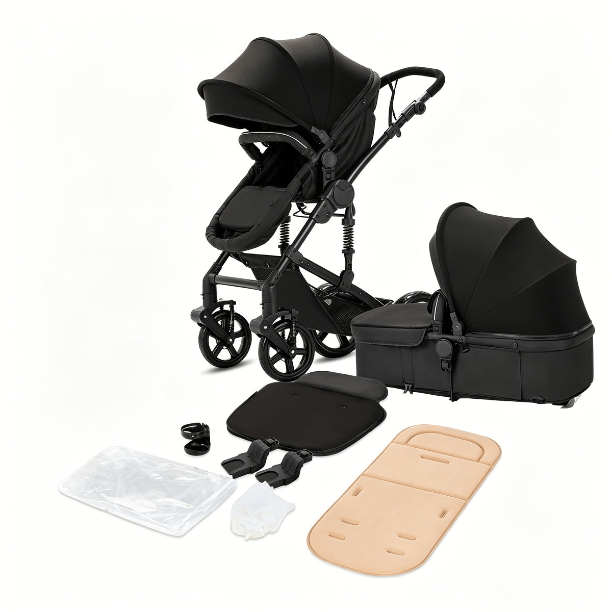 Foldable Stroller Suitable for Children Under, with a Single-Foot Brake, Sunshade, Adjustable Push Handle, And Comes with Foot Cover, Mosquito Net, Rain Cover, Baby Bottle Holder, Etc., Convenient for Storage And Use When Going Out