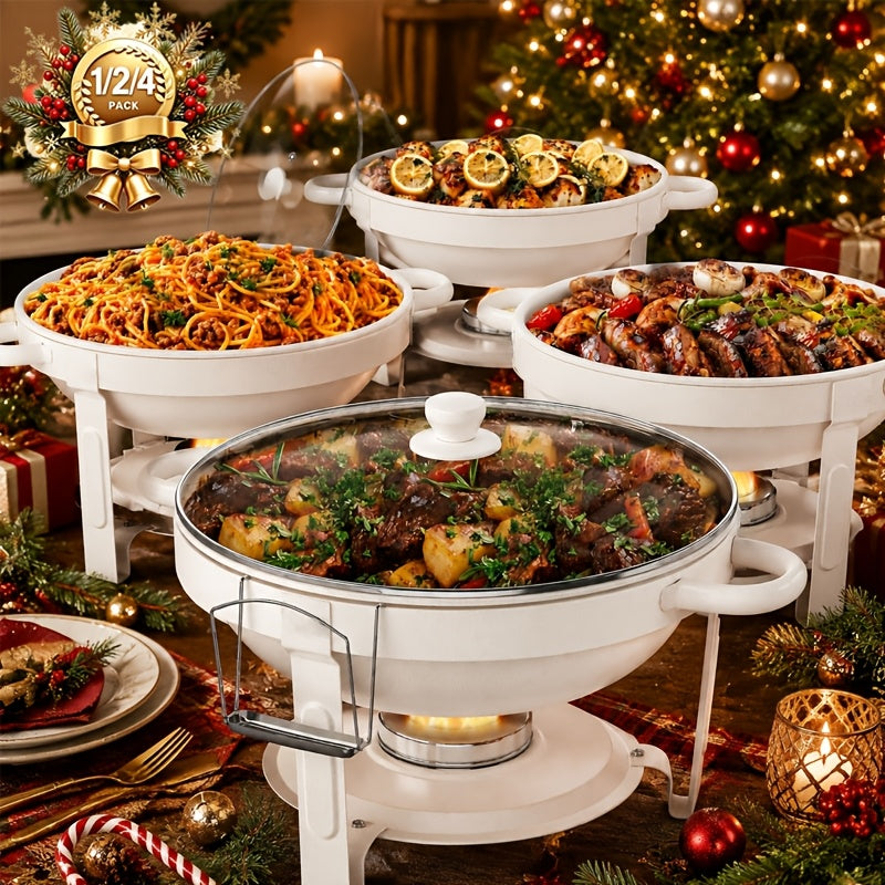 Chafing Dish 1/2/4pcs, [Game Changer Maifanite Coated] Chafing Dish [95% Pre-assembled] Buffet Offers Natural Elegance. 5-Quart (approx. 1.51gal) Food Warmer Suitable for Weddings, Birthdays, Church Events, Etc., Only for Cooking