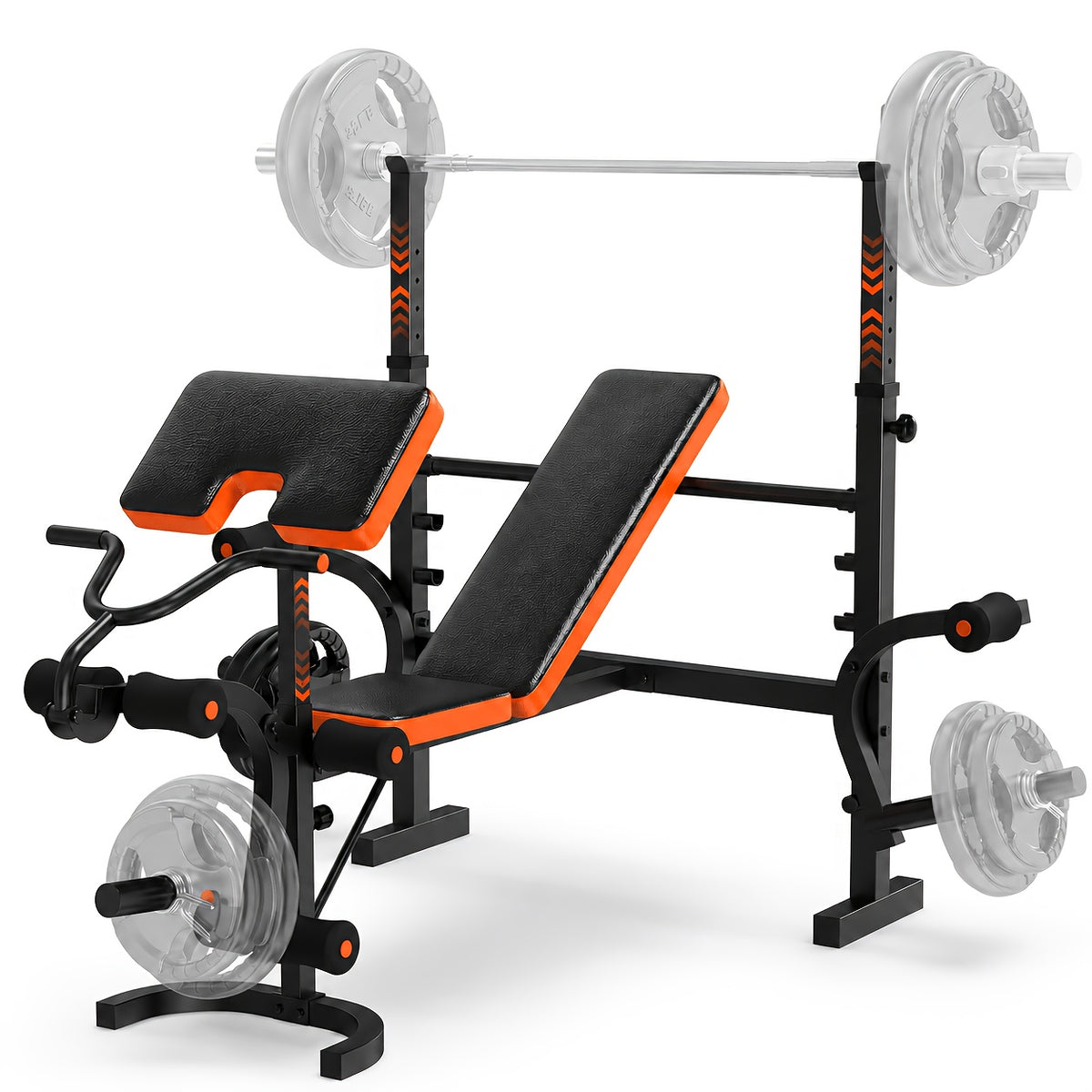6-In-1 Heavy Duty Weight Bench Set with Adjustable Squat Rack, Leg Developer, And Preacher Curl Pad | Professional & Foldable for Full Body Workout | 600Lbs Capacity for Strength Training