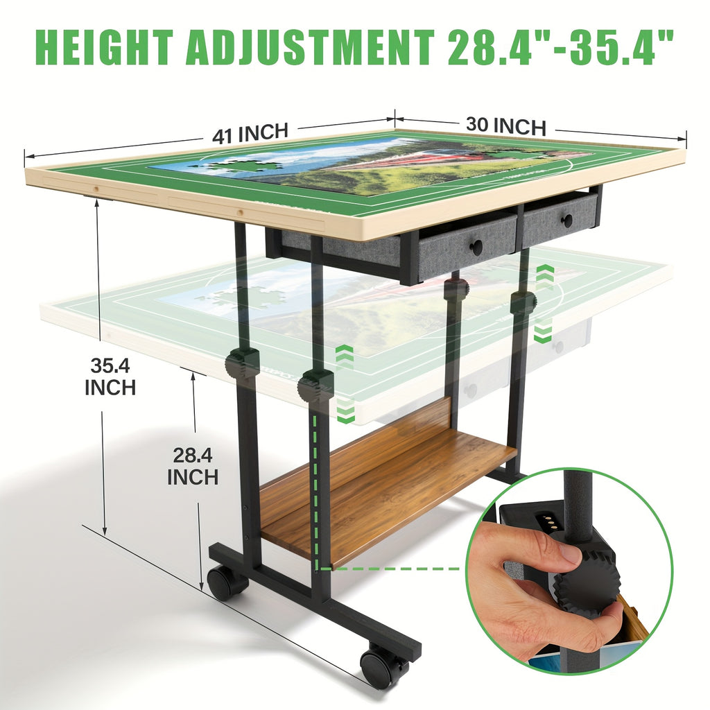 Puzzle Table with Legs, 5-Degree Tilting Angle Board Height Adjustable Multi-Functional Table with 6 Drawers for Puzzle Chess Reading 35 X 26 Inch Wooden Puzzle Board, Movable Good Gift Choice Good Home Decor
