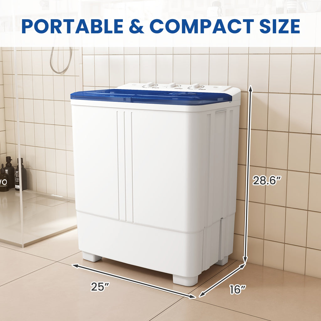 21Lbs Portable Washing Machine, Semi-automatic Compact Twin Tub Laundry Washer with Built-in Drain Pump, Time Control, 13Lbs Washer And 8Lbs Spin Dryer Combo for Apartments, Dorms, RVs