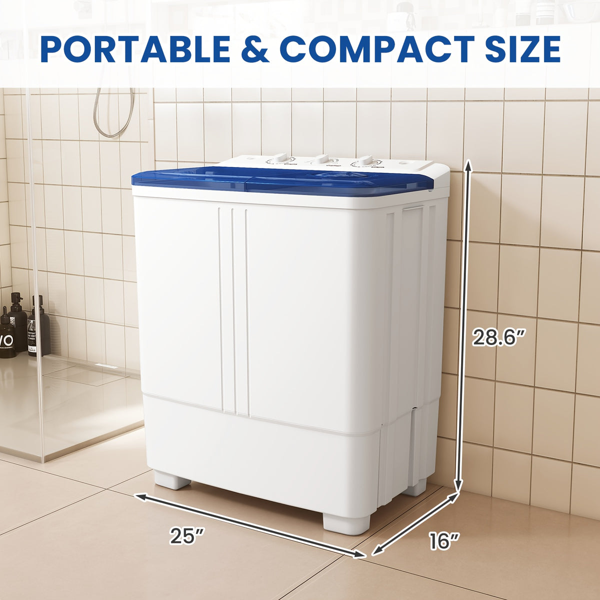 21Lbs Portable Washing Machine, Semi-automatic Compact Twin Tub Laundry Washer with Built-in Drain Pump, Time Control, 13Lbs Washer And 8Lbs Spin Dryer Combo for Apartments, Dorms, RVs