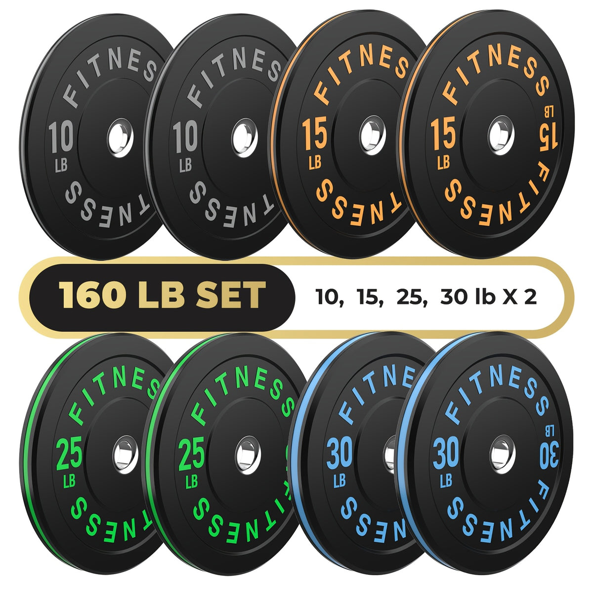 Black Bumper Plates Pro Rubber Weight Plates with Colored Rim, Low Bounce Strength Training Plate for Home & Gym(70-400 Lbs), Barbell Weight Plates for Weight Lifting