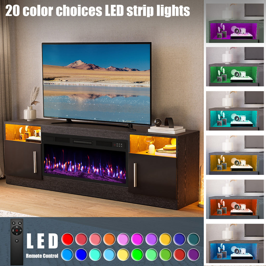 70“ Fireplace TV Stand with 36" Electric Fireplace Up to 80" TVs, Led Entertainment Center with High Glossy Doors, Modern Wood Media TV Console for Living Room