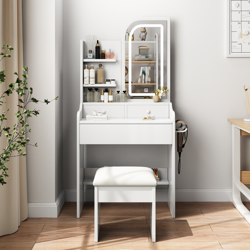 White Dressing Table with Sliding Mirror And Stool 4 Drawers Home High-End Bedroom Dressing Cabinet Integrated Small Apartment