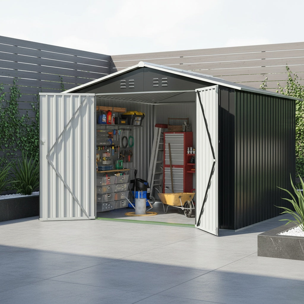 8x8/10x10 FT Outdoor Storage Shed, Garden Shed With Updated Frame Structure And Lockable Doors, Metal Tool Sheds For Backyard Garden Patio Lawn, Grey
