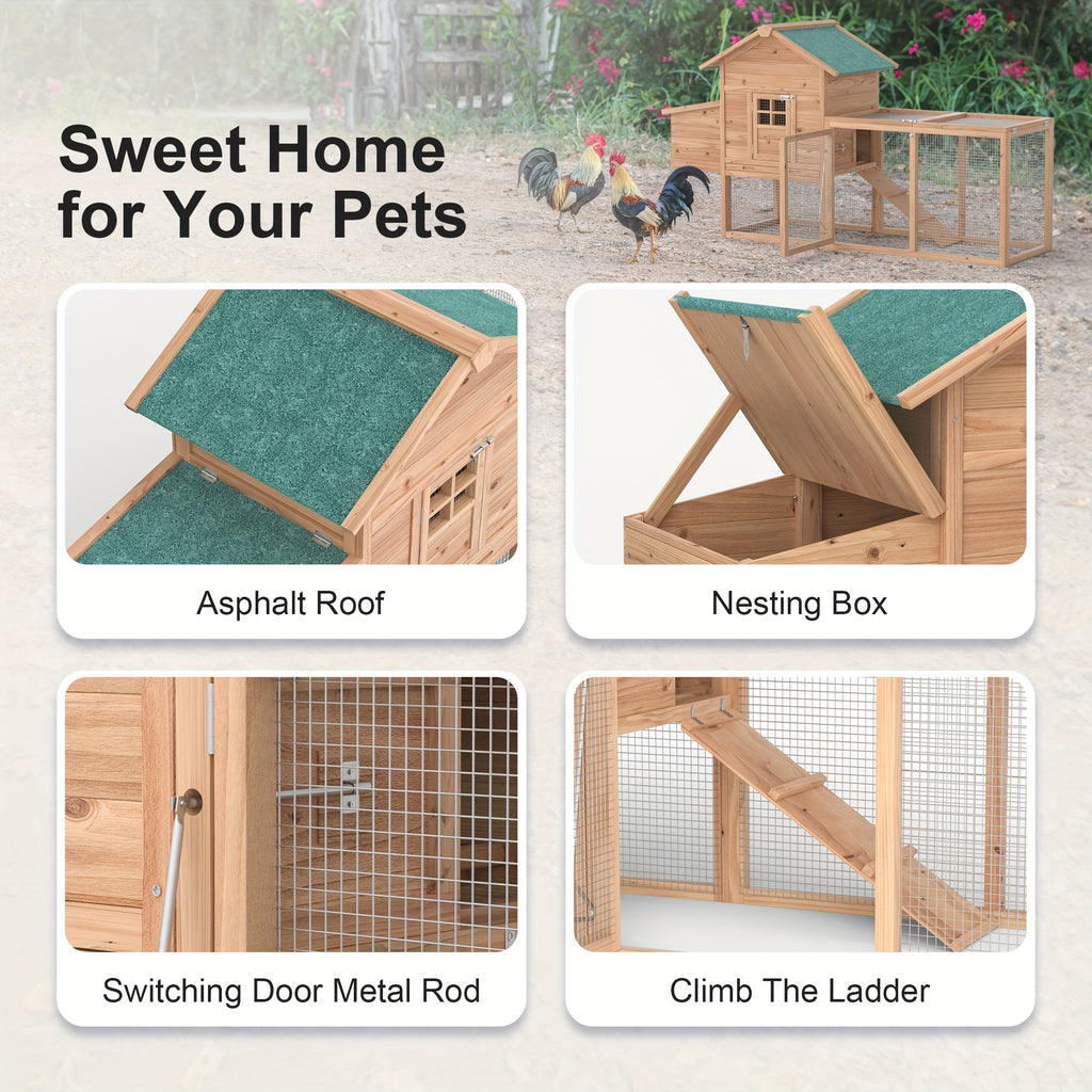 Outdoor Wooden Rabbit Hutch And Chicken Coop Featuring a Run, Egg Box, And a Roof, Without Battery