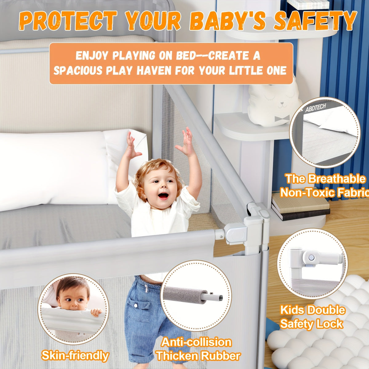 (3 Packs with Bar) Bed Rail Guard for Baby, Safety Bed Rail for Toddlers, Reinforced Large S-Shape, Height Adjustment, Dual Side Lifting, Fit for King Size Bed
