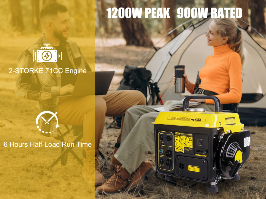 Aceup Energy 1200W Portable Gas-Powered Generator, Small Carrying Handle Generator For Camping, Home, Urgent Use, 1200W Peak Watts, 900W Running Watts