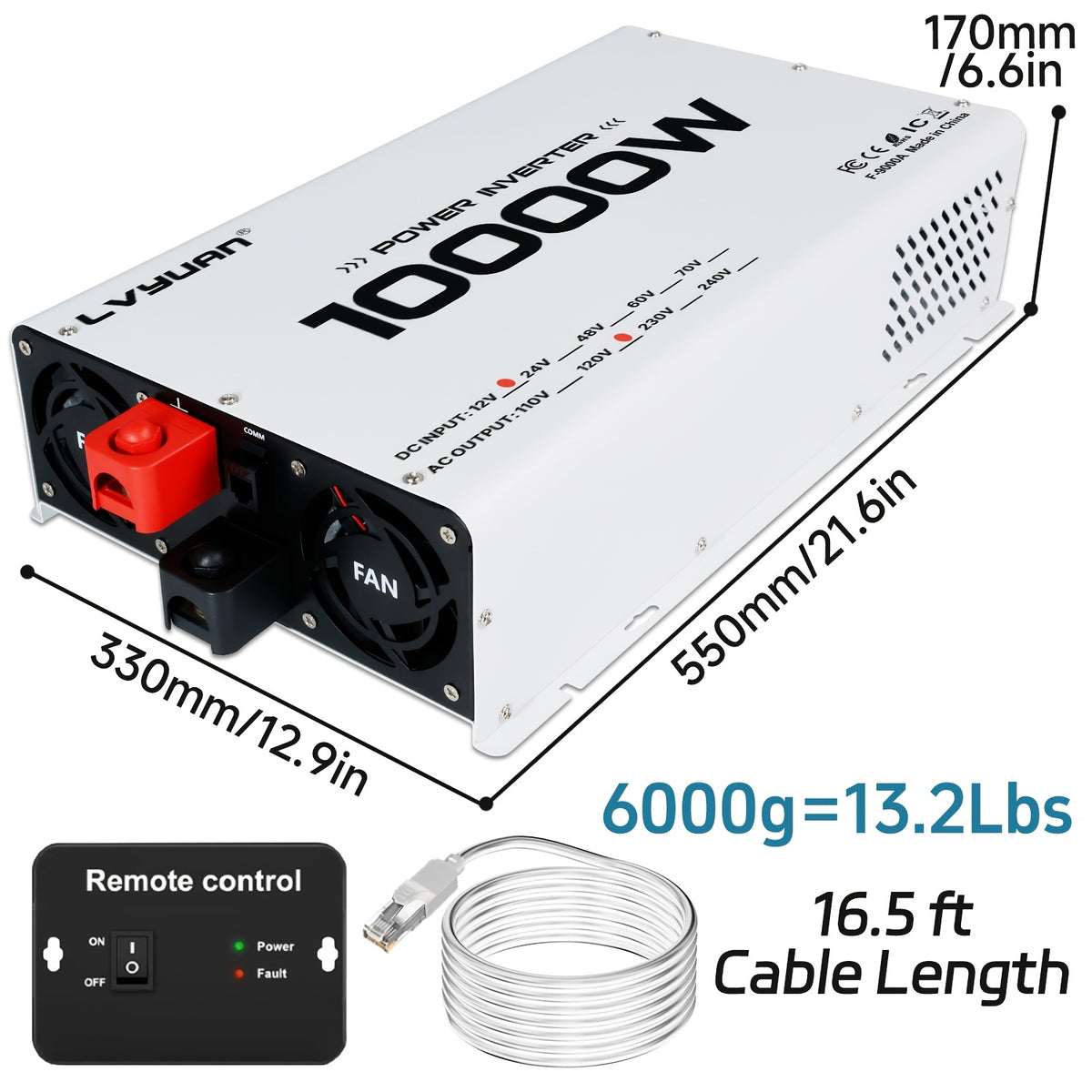 LVYUAN Power Inverter, 10, 000 W (Peak), 12V DC to 110V/120V AC Converter, Suitable for Homes, Rvs, Boats, Off-Grid Solar Systems, And Vehicles. Features USB Charging Ports, 4 AC Power Outlets, Dual USB Ports, an LCD Display, And A Remote Control