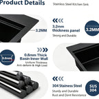 Kitchen Sink Double Waterfall Sink with LED Display with Cup Washer, Soap Dispenser, Waterfall Mixer, Worktop Controller, Etc. Workstation Kitchen Sink