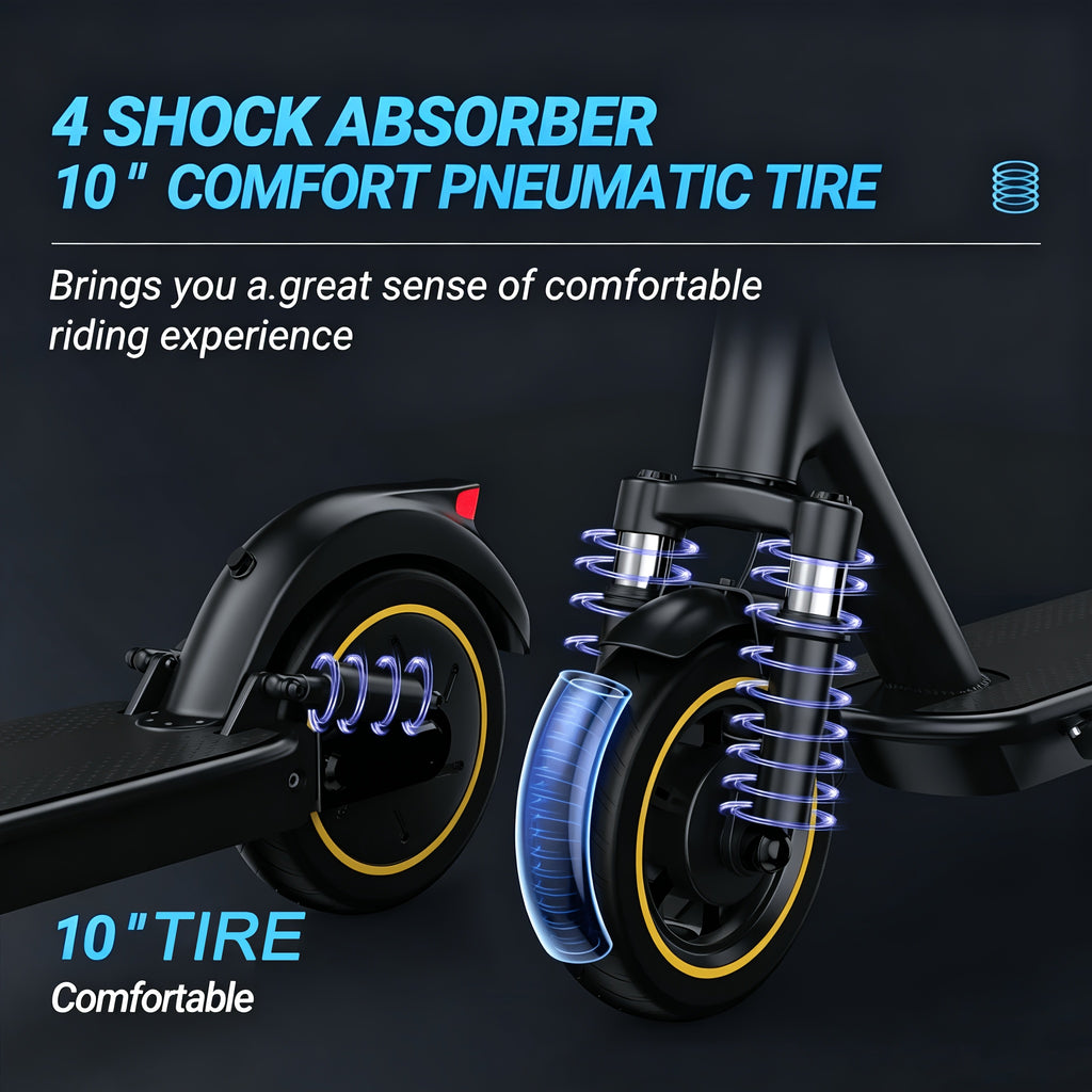 [Electric Scooter] AOVOPRO Folding Adult Electric Scooter, 500W Brushless Motor, 10" Tires, 3-Speed Settings, 21-28 Miles Range, Dual Suspension Dual Shock Absorption And Smart APP Control, Installed Safety Bell, 350 LBS Max Load