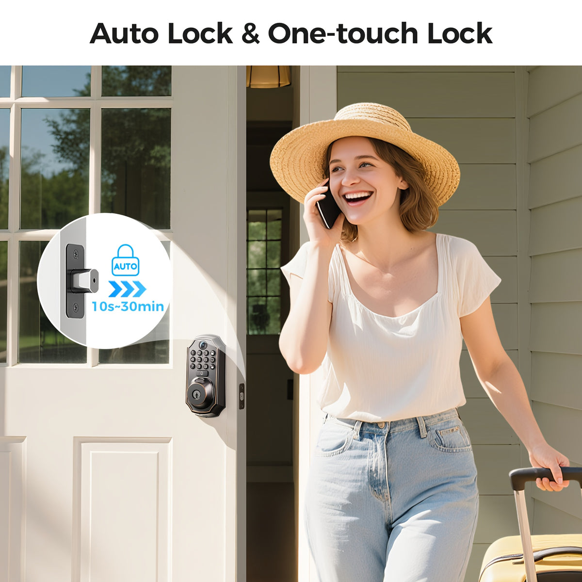 Smart Keypad Door Lock - Keyless Entry Door Lock - Front and Rear Locks and Doorbell - Remote Control, Fingerprint, Two-Way Voice Video and Call, Photo, Recording, APP Control, Voice, 150 Code Smart Deadbolt Lock - Anti-Peeping Password