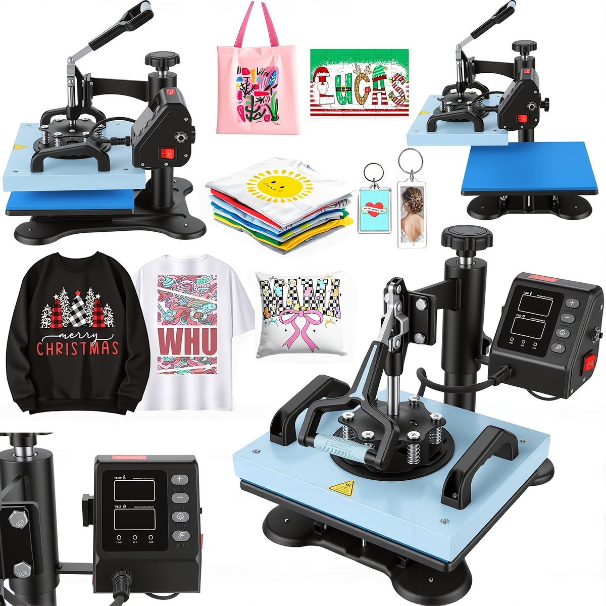 8-in-1/5-in-1 15"x12" Heat Press Machine Set, Professional Sublimation Machine, Rotatable T-Shirt Printing Heat Transfer Digital Industrial Quality Heat Press, Suitable For T-Shirts, Bags, Pillows, Mugs, Hats, Plates, Beanies