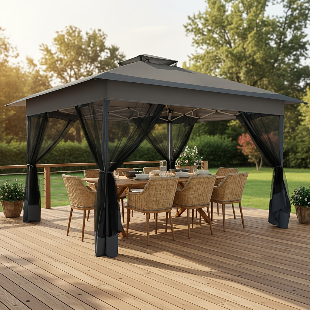 12x12ft/13x13ft Pop-Up Gazebo, Canopy with 4 Removable Mosquito Nets, Includes 4 Sandbags And Carry Bag, 3 Height Adjustments, Outdoor UV-Protective Gazebo, Easy to Carry And Set Up, Ideal for Gardens, Lawns, Parties, Camping, Fairs, Outdoor Events