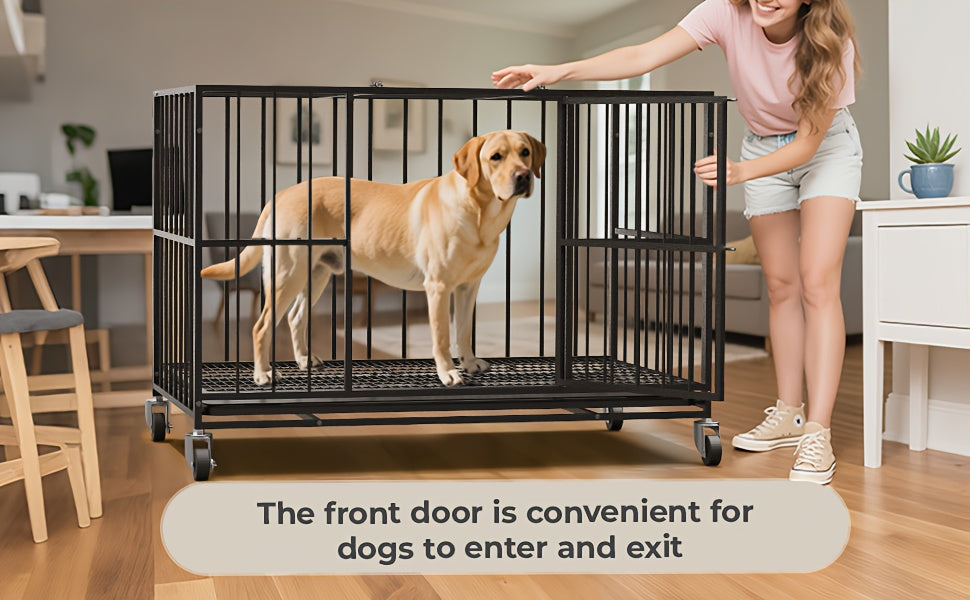 Large Indoor Dog Crate with Wheels, Removable Door Panel, Indoor Kennel, Easy to Clean, Removable Tray, Extra-large Dog Crate Suitable for Large And Medium-sized Dogs