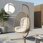 Hanging Egg Chair with Stand Only for Outdoor, Foldable Rattan Wicker Hammock Egg Swing Chair for Porch Patio Garden, 350LBS Capacity, Beige