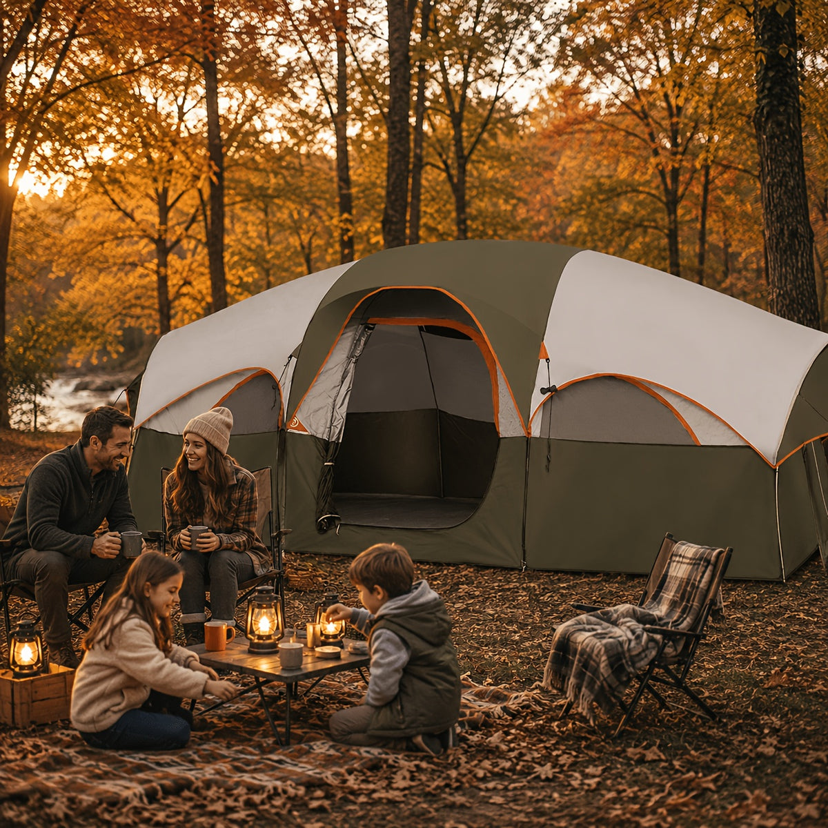 8-Person Family Camping Tent with Removable Two-Room Divider for Quick Outdoor Setup and Open Views
