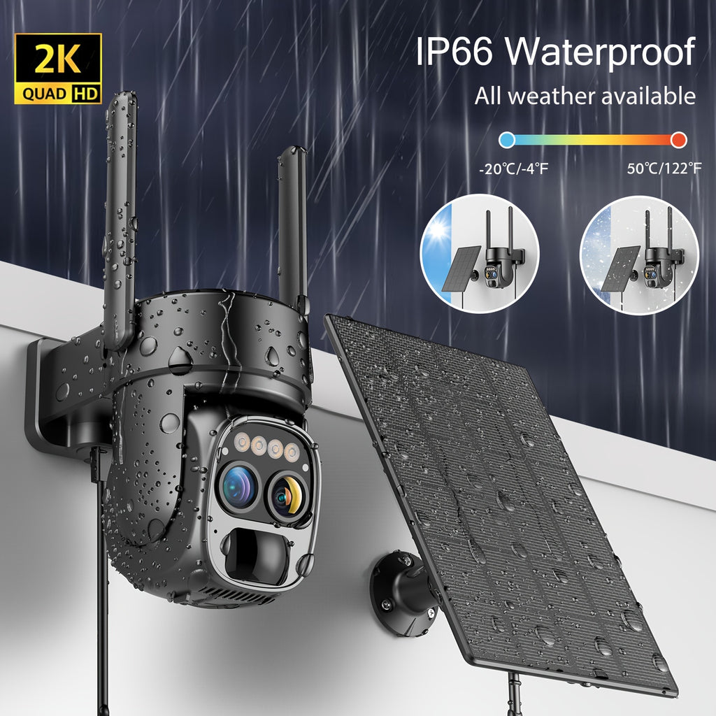 5pcs [10X Zoom] 360-Degree Low-Power Solar Panel Battery 2K FHD Wifi with Spotlight Alarm, Motion Detection, Color Night Vision, Two-Way Audio And