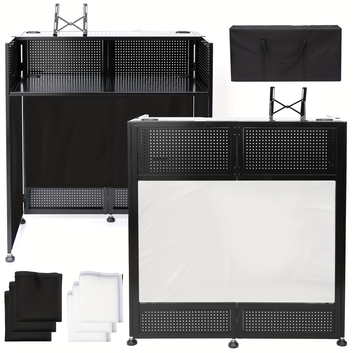 Portable DJ Booth with Heavy-Duty Metal Frame - Extra Large 20x40x45" Stage Booth, Dual DJ Tables, Laptop Holder & Cable Management System, Carry Bag - Lightweight DJ Facade Booth for Professional DJ Performances, Parties