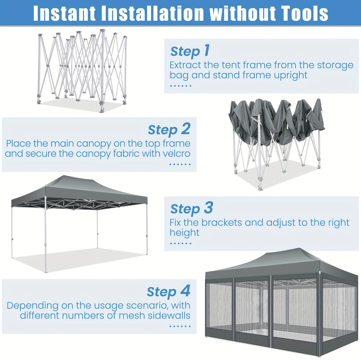 10x15ft Pop Up Tent, Canopy with Side Walls and Mesh, Includes Handbag, Enhanced Construction for Strength & Stability, Easy Setup, Perfect for Parties in Gardens, Lawns, Terraces, and Outdoor Festivals