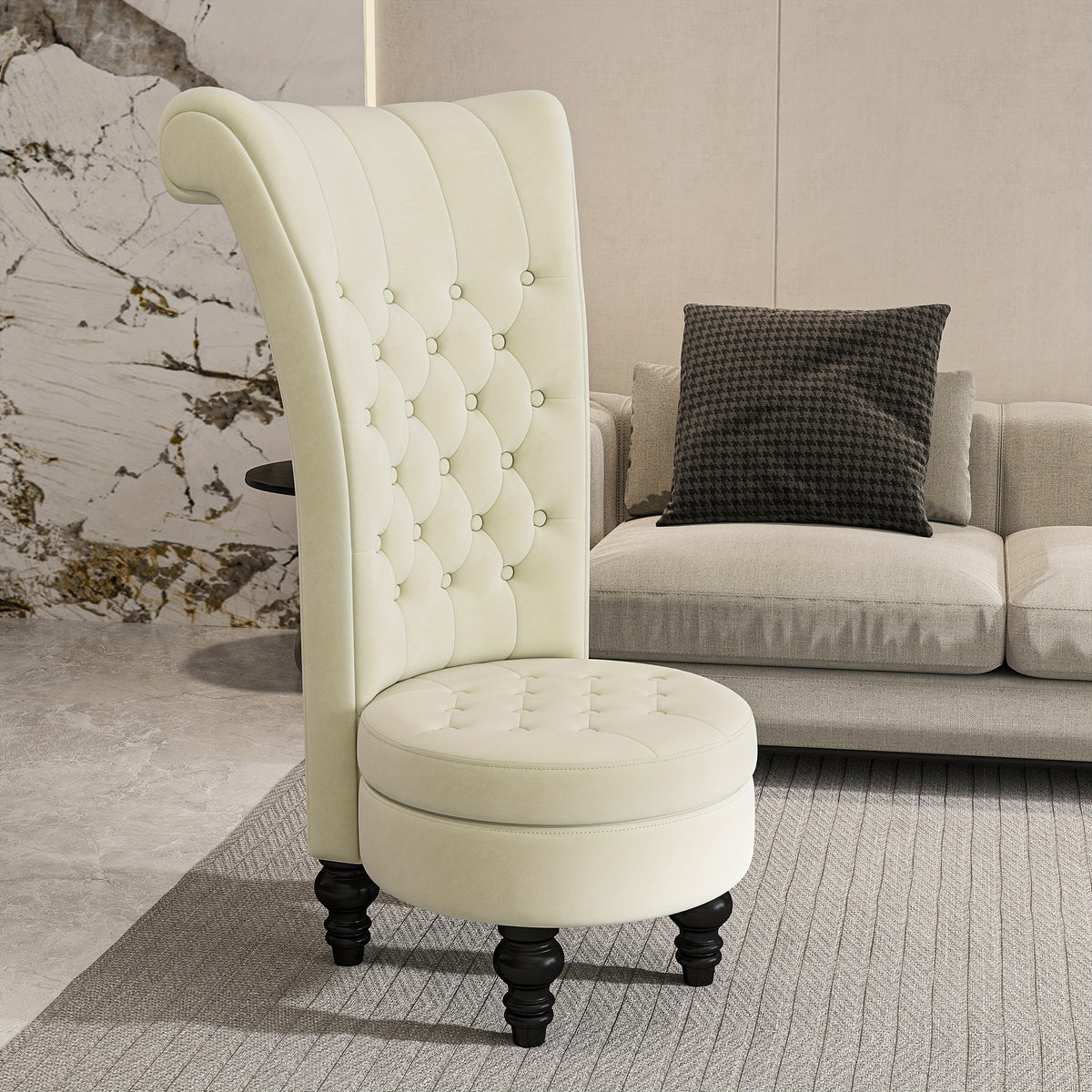 Royal High Back Chair, Velvet Armless Accent Chair with Button-Tufted & Rubberwood Legs, Regal Elegance Throne Chair for Living Room, Dressing Room, Bedroom