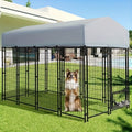 8x4x6 FT Outdoor Dog Kennel With Roof, Heavy Duty Dog Cage For Large Dogs, Outside Dog Enclosure With 2 Rotating Dog Bowls, Welded Wire Steel Dog Run Playpen Fence With Secure Lock