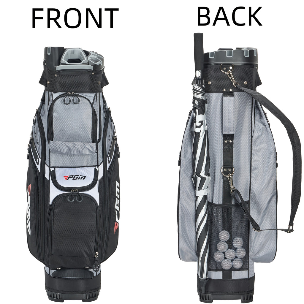 PGM Black Golf Cart Bag, 14 Way Silent Top Divider Premium Golf Bag with Ergonomic Handles & Rain Crove