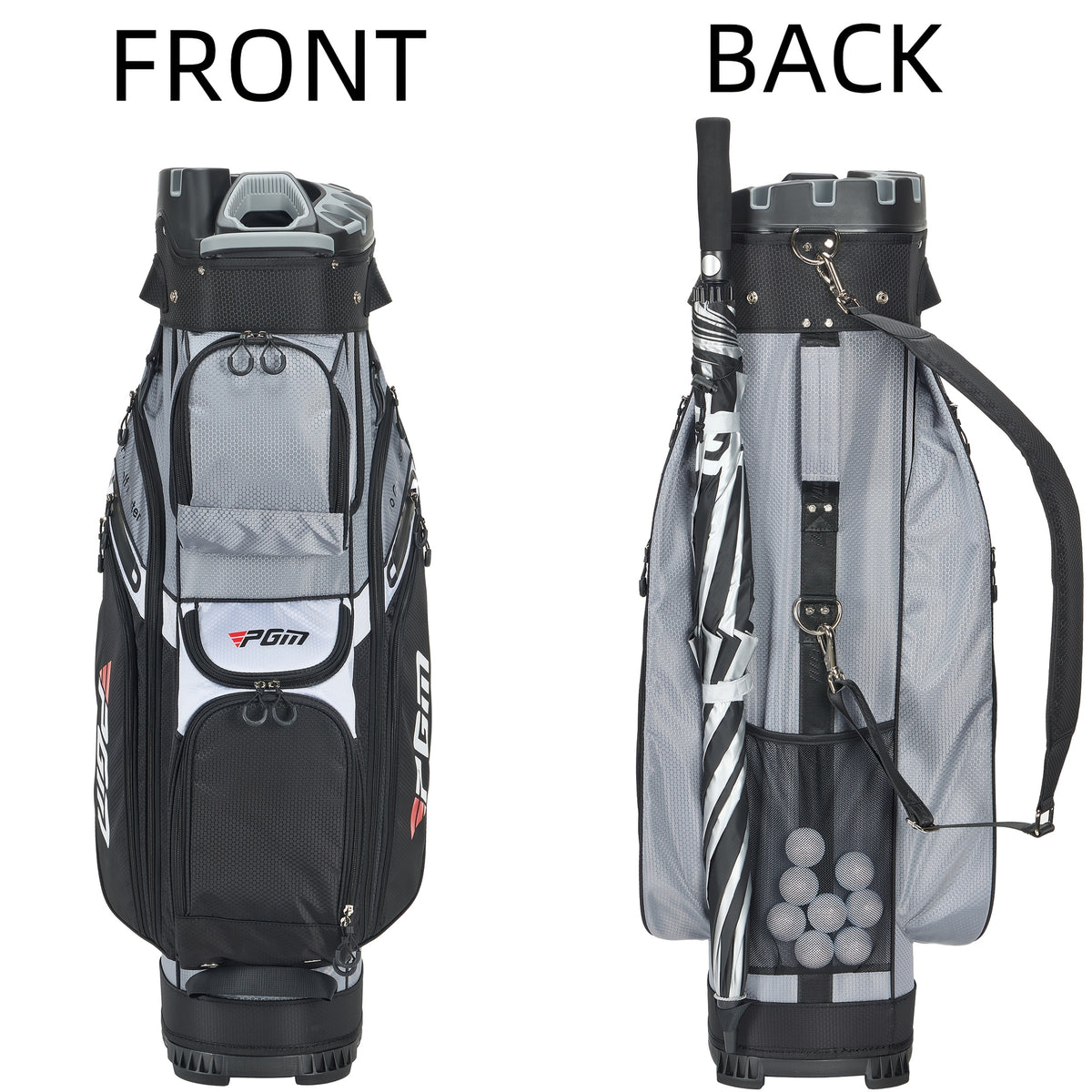 PGM Black Golf Cart Bag, 14 Way Silent Top Divider Premium Golf Bag with Ergonomic Handles & Rain Crove