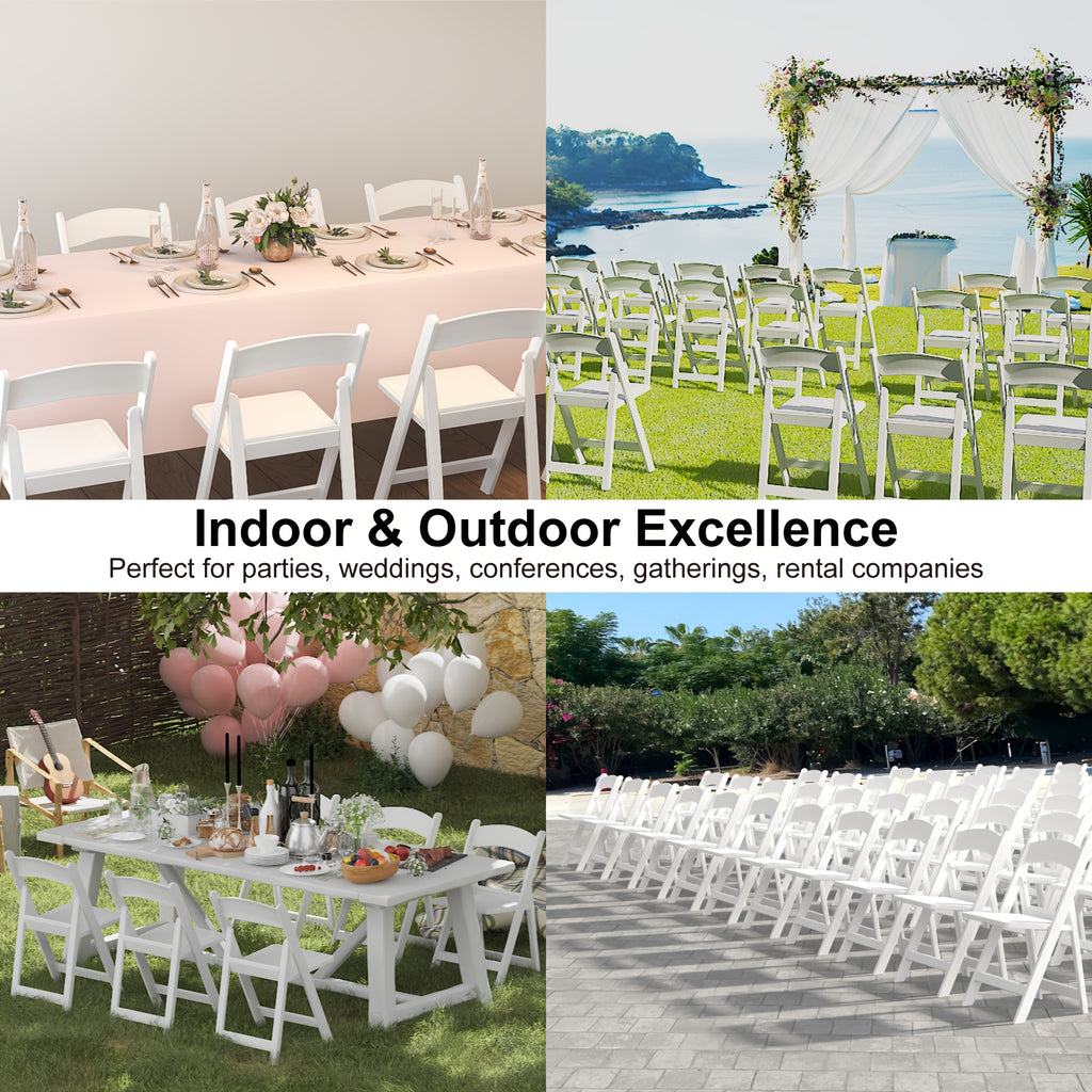 4-Pack White Folding Office Chairs, Indoor/Outdoor Resin Folding Chairs, Portable Seating Suitable For Offices, Conference Rooms, Courtyards, Home Use, Gardens