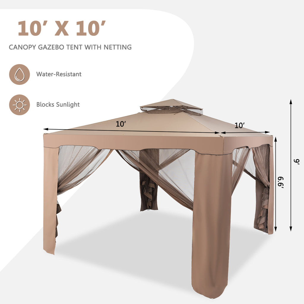 SAFSTAR 10'x 10' Canopy Gazebo Tent Shelter Garden Lawn Patio W/Mosquito Netting Coffee