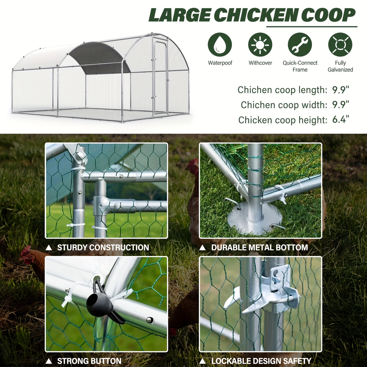 SNDM Chicken Coop Large Metal Chicken Run Upgrade Wire Mesh Chicken Pen with Water-Resident And Anti-Uv Cover, Duck Rabbit House Outdoor