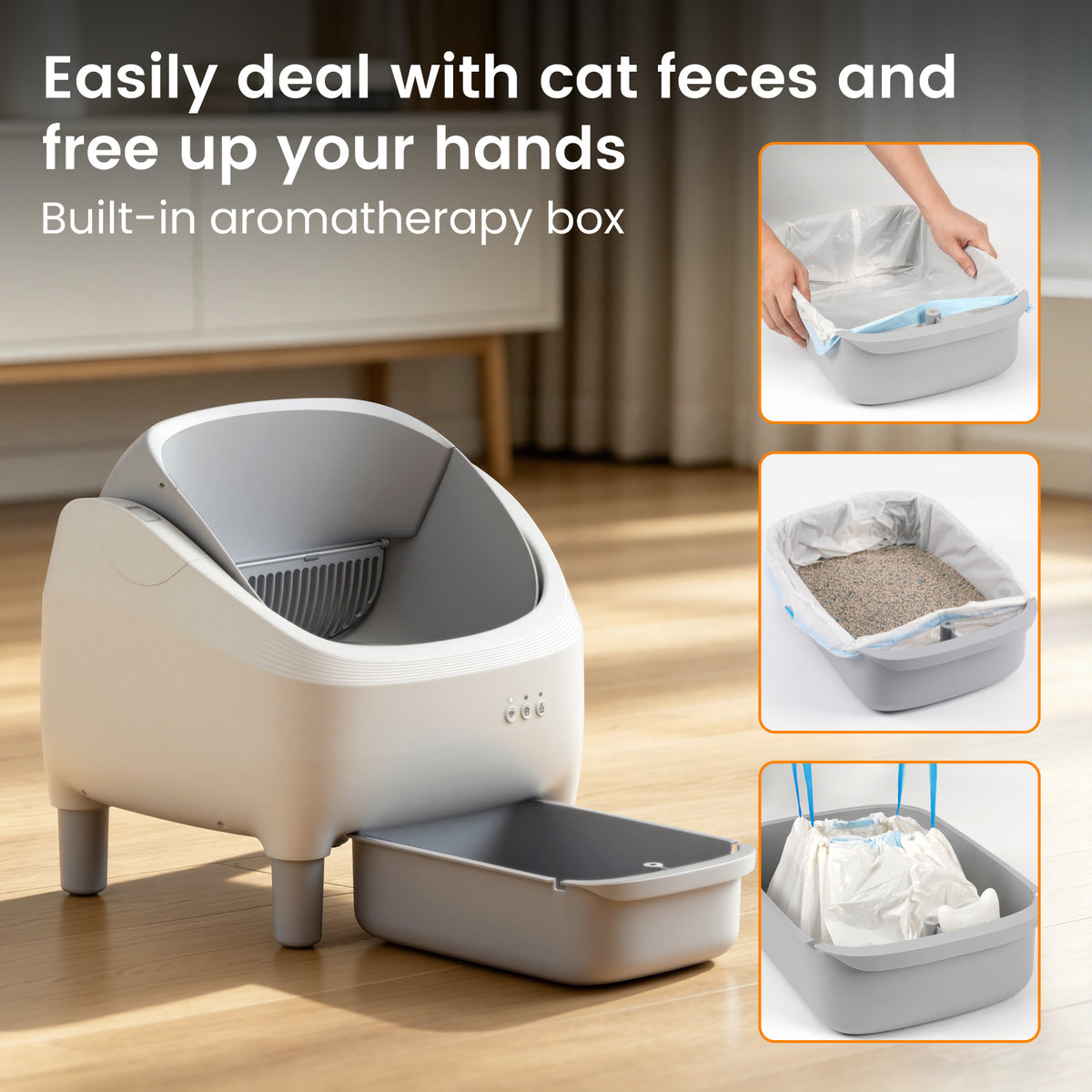 Self Cleaning Cat Litter Box, Automatic Kitty Litter Boxes For Multiple Cats, Built In Ambient Light, Double Odor Removal Safety Protection With App Control, Contain 1 Rolls Liners Bags And 1 Brush, Ideal For Helloween And Chritsmas Gift