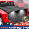 5.5ft Hard Tonneau Cover 4-Fold for Ford for F150 F-150 Truck Bed 2015-2026 W/ Lamp Truck Bed Accessories Truck Stuff Pickup Truck Bed Cover Truck Cargo Cover Pickup Tonneau Lid