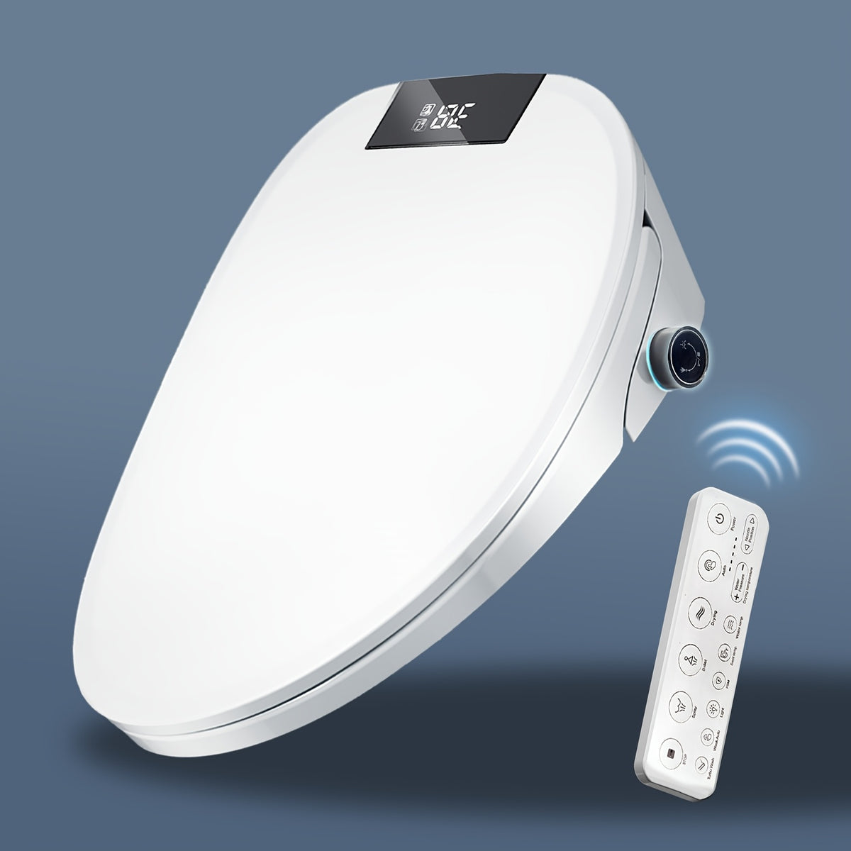Bidet Toilet Seat with Warm Water, Air Dryer, Heated Seat, LED Light, Quiet Operation, Wireless Remote, Stainless Steel Nozzle, Sittable Lid