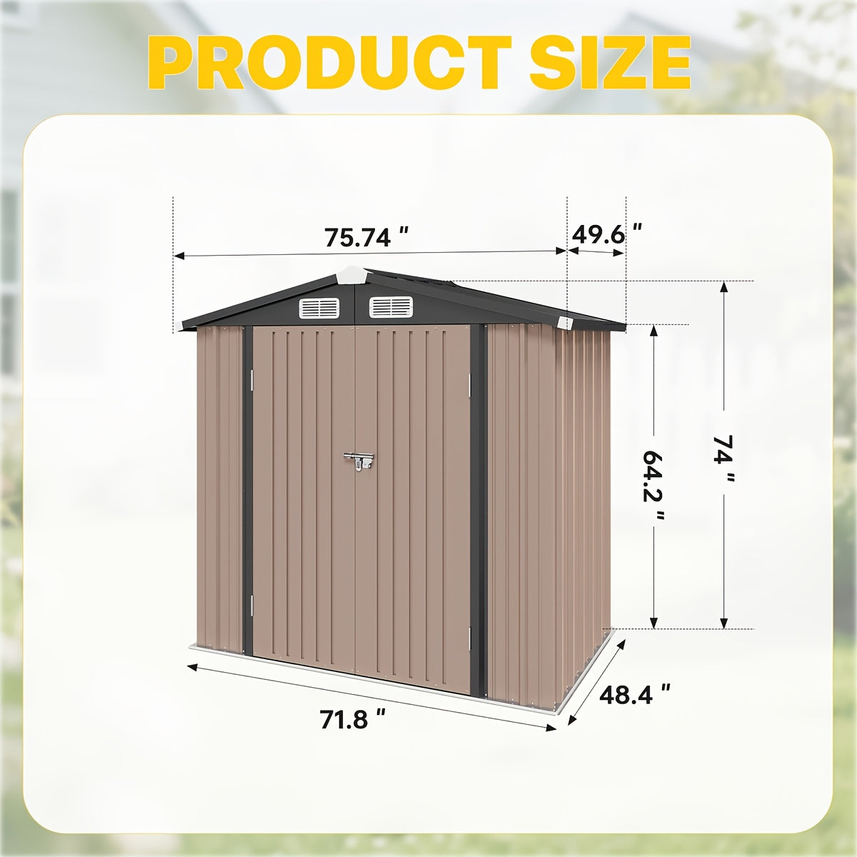 [Multi-Size Outdoor Shed] 6x4/8x6/10x8/10x12ft Multi-Size Outdoor Storage Shed, Standard & Floor-Equipped 2 Options, Gable Roof Ventilated Metal Utility Shed for Backyard Lawn