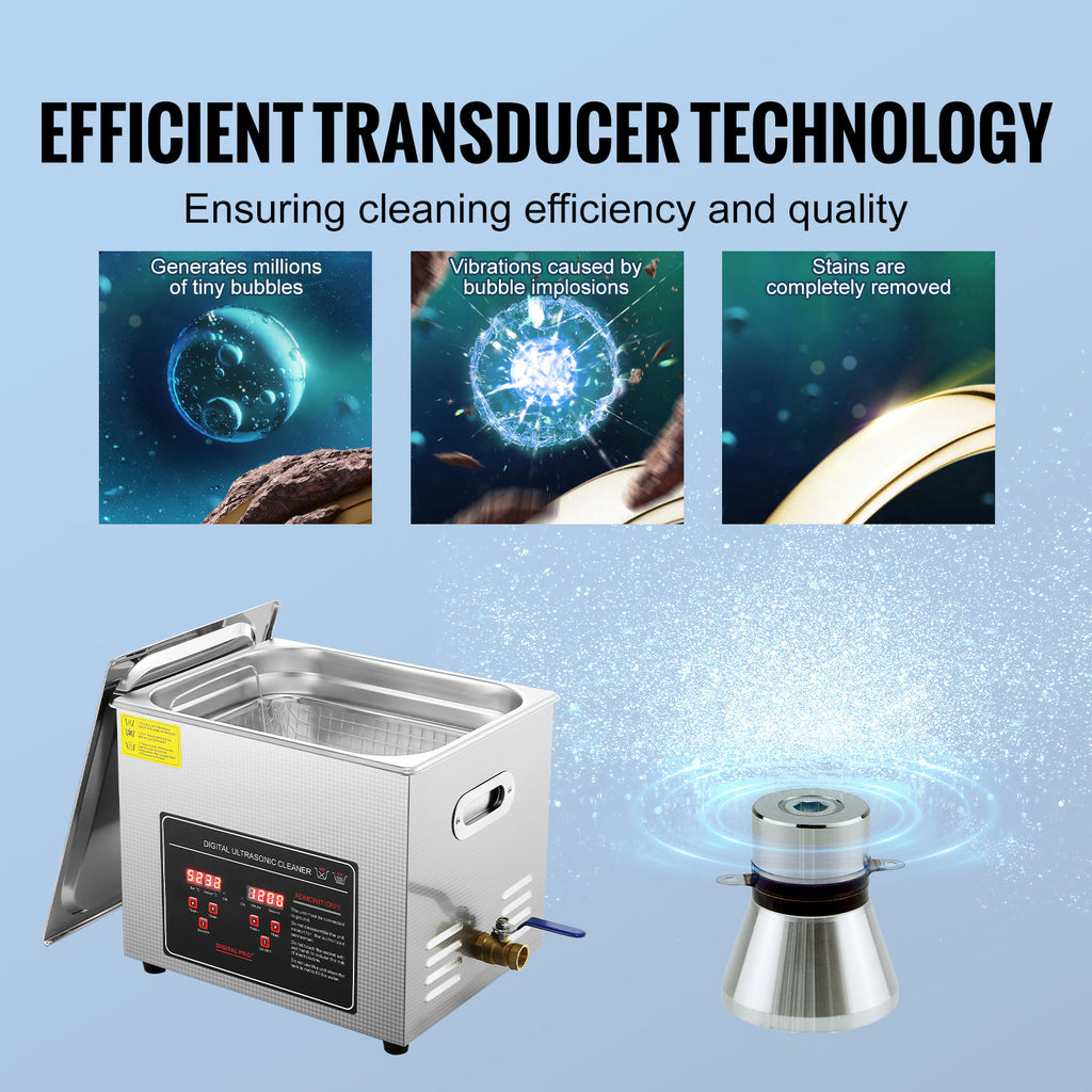 VEVOR Ultrasonic Cleaner with Digital Timer & Heater, Professional Ultra Sonic Jewelry Cleaner, Stainless Steel Heated Cleaning Machine for Glasses Watch Rings Small Parts Circuit Board (10L)