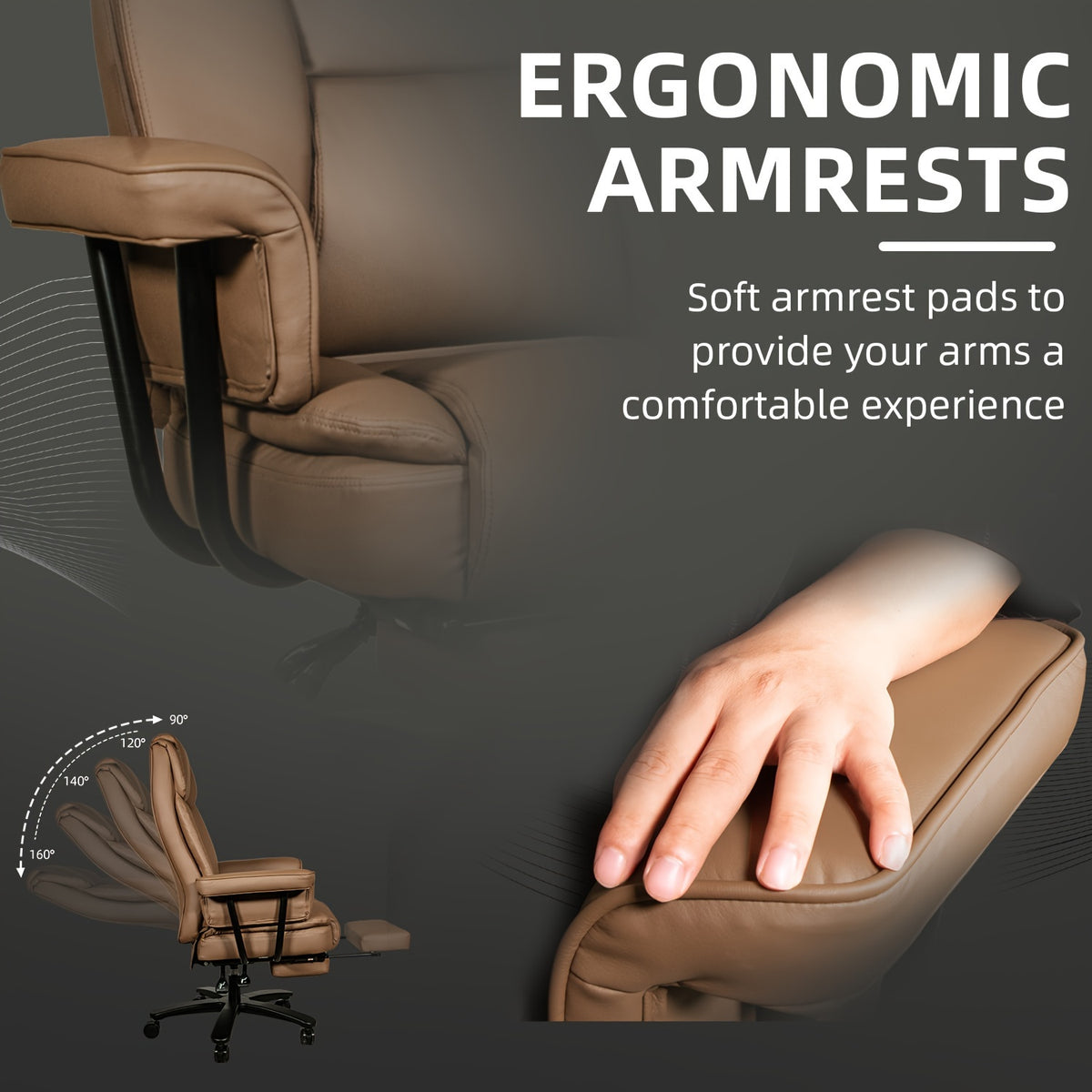 Executive Office Chair — 160° Recline and Footrest for Spacious 400LB Home Office Seating with Casters