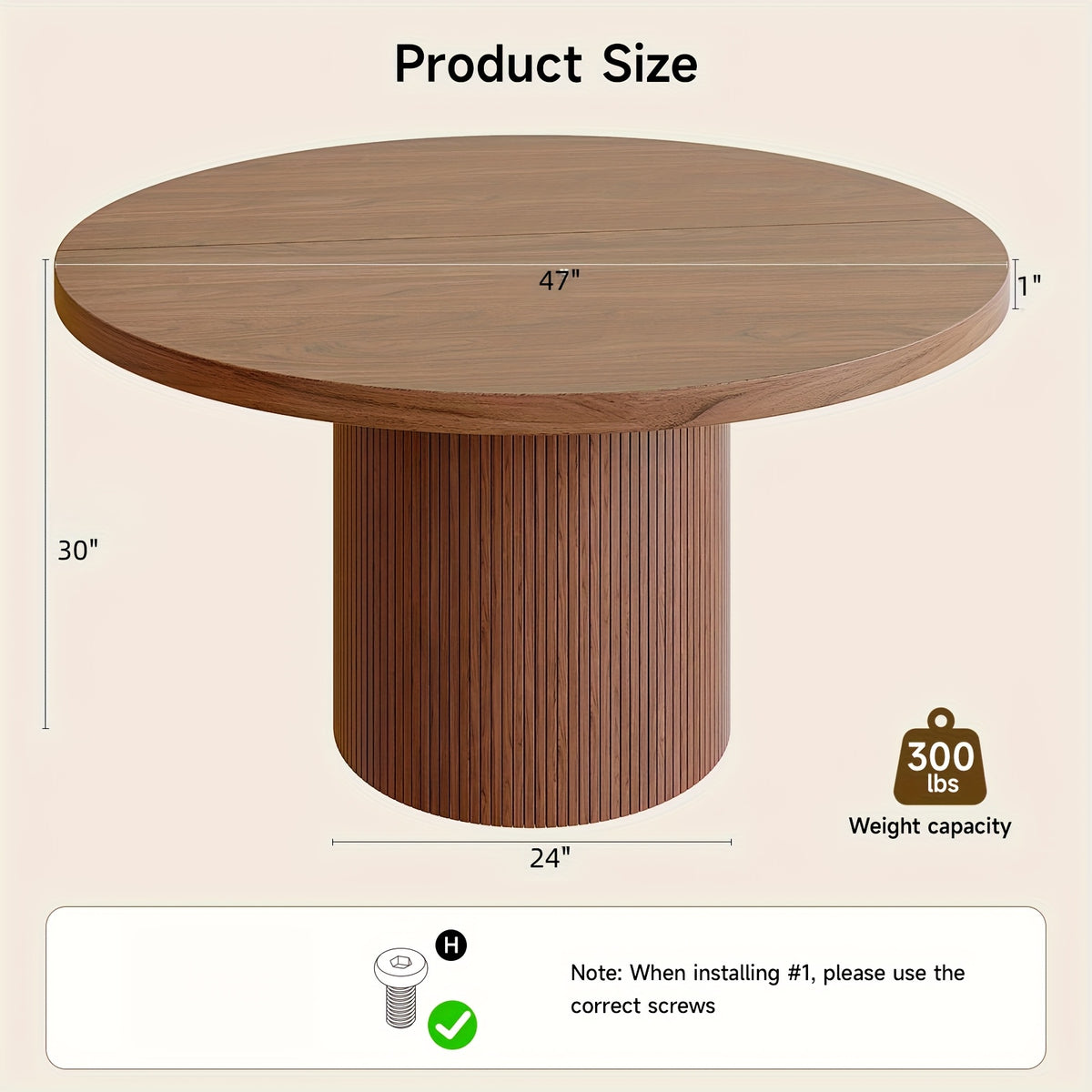 47 Inch Round Dining Table for 4, Circle Kitchen Table with Wood Strip Base, Modern Farmhouse Dinner Tables for Kitchen, Living Room Walnut/Black
