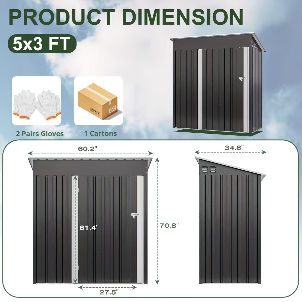 Metal Storage Shed, Large Outdoor Shed With Updated Frame Structure, Garden Tool Sheds For Backyard Patio Lawn, Grey