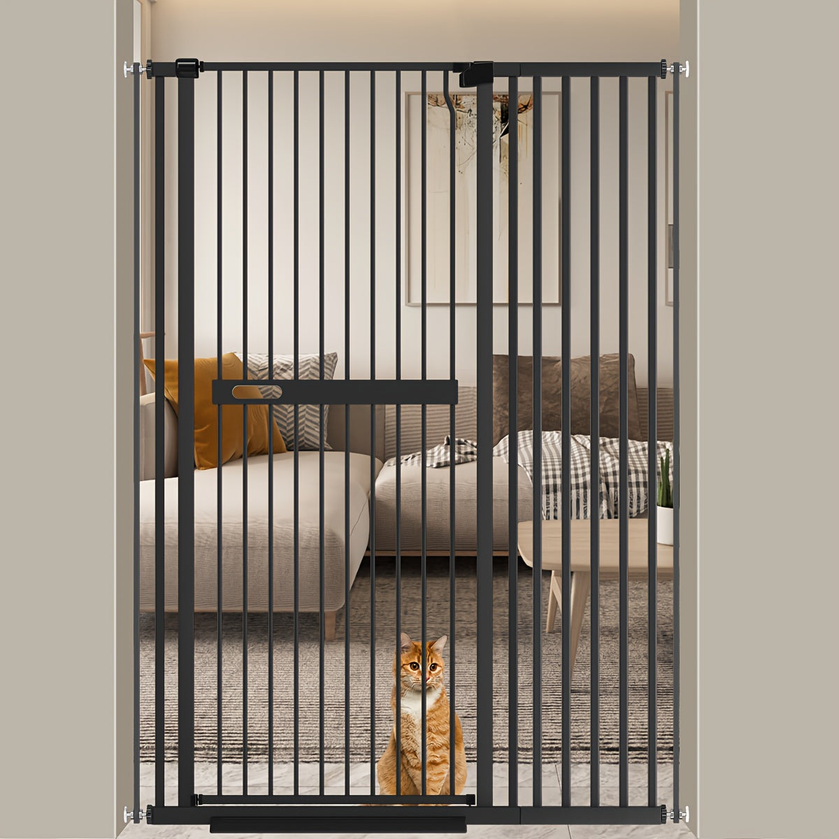 Extra Tall Pet Gate, 61-Inch Pressure-Mounted Walk Through Barrier for Stairs, Doorways and Kitchen