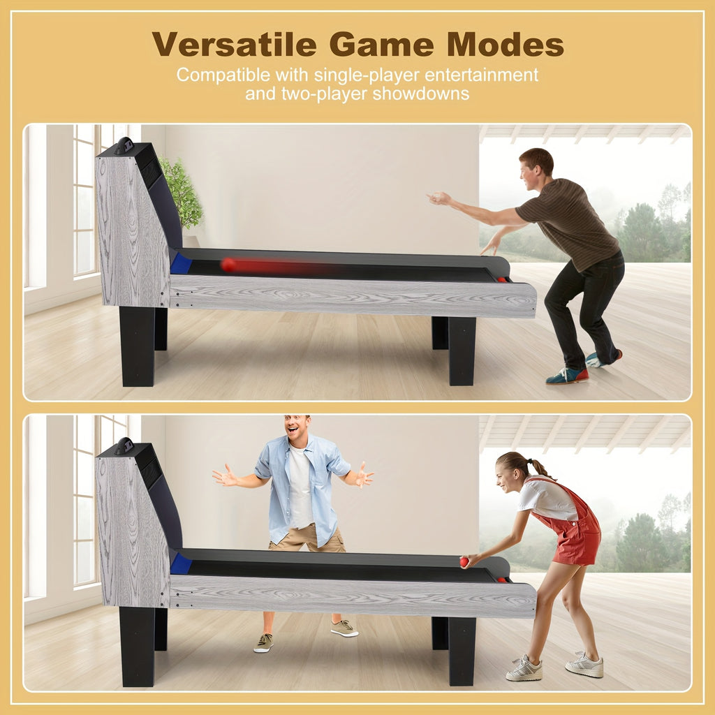 8FT Roll And Score Arcade Game Table, Skee Ball Game for Home Game Room, Arcade Machine W/ LED Light, Scoring Rings, 4 Balls And LED Scoring System
