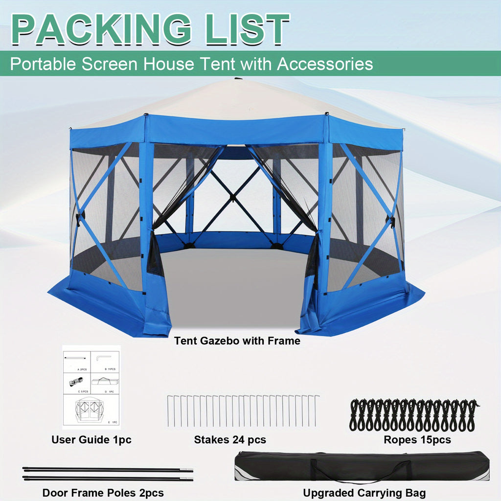 12X12Ft Pop-Up Canopy, Without Cloths, with Octagonal Mesh, One Person Can Quickly Build with a Handbag And Ground Pile, Suitable for Camping, Outdoor Activities