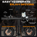 Hisent Folding Electric Scooter, 500W Brushless Motor, Speed 19.9mph, Dual Suspension System, Full Shock Absorption, 48V 10AH-17.5AH Battery(optional), 15-35 Miles Range, 14-inch High-quality Tires, With Double Seats