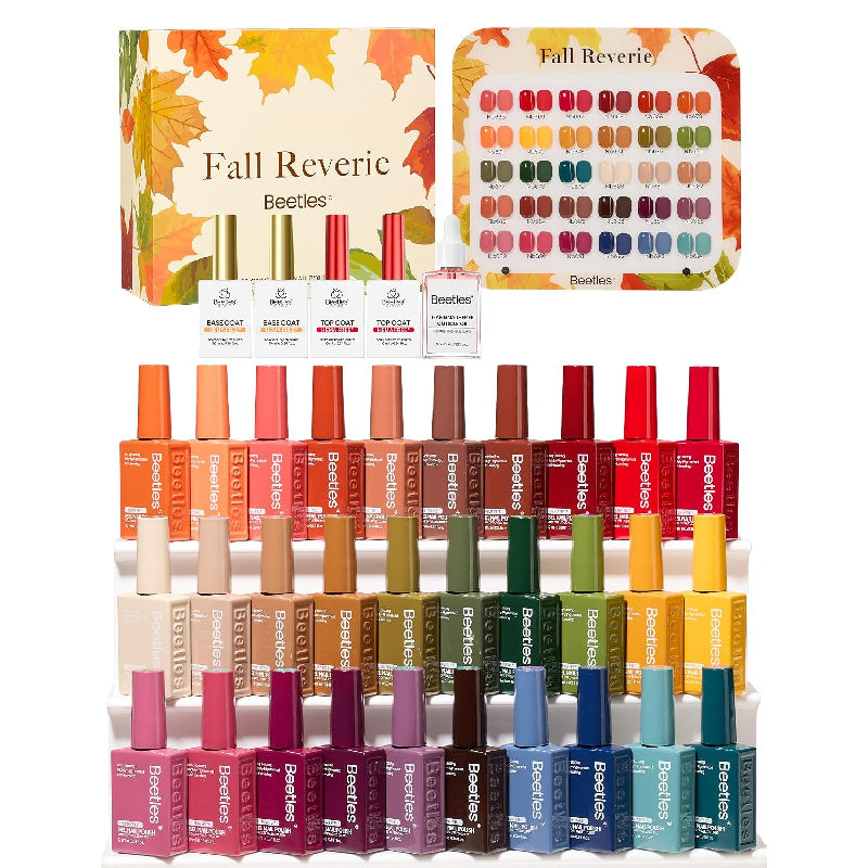 [Gel Polish Set] 30 Colors Beetles Fall Gel Polish Set - Hema-Free Retro Reverie Collection, /LED Curable Base & Top Coat Suitable for Nail Art Salon DIY, Autumn Burgundy & Orange Gel Nail Kit with Swatch Card, Soak Off Polish for or Professional
